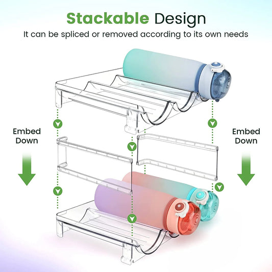 2-Pack Stackable Water Bottle Organizer for Efficient Cabinet Storage and Hydration Management