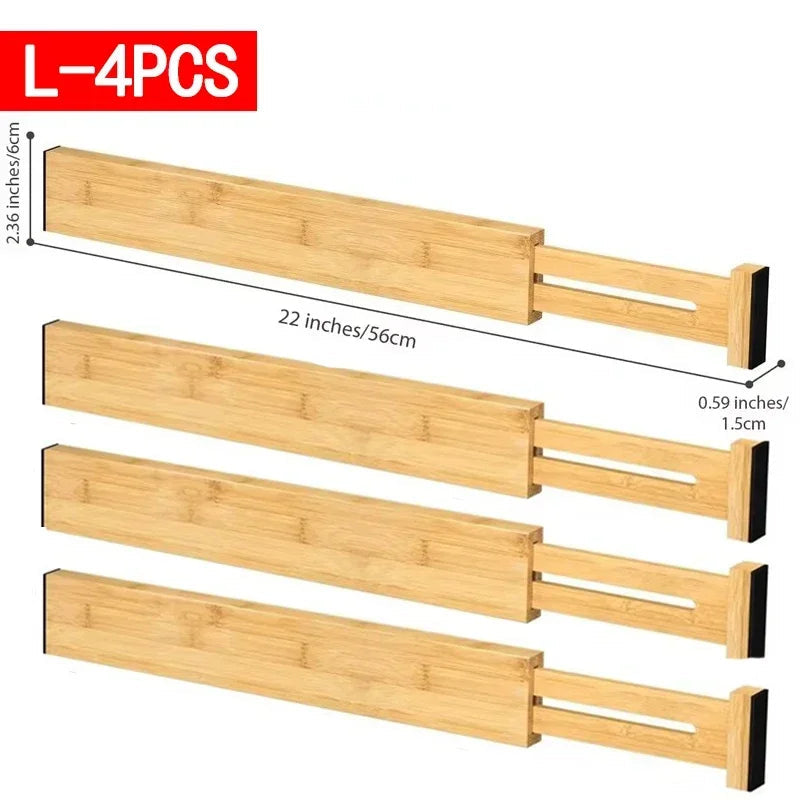 Adjustable Bamboo Kitchen Drawer Dividers (17-22") - Expandable Utensil Organizer for Kitchen Storage, Closet, and Dresser (Set of 4)
