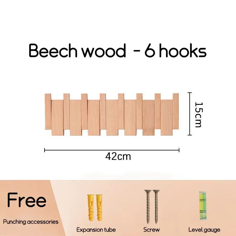 Natural Wood Wall-Mounted Piano Coat Rack with Flip-Down Hooks - Acacia Wood in Walnut Finish - Stylish Entryway Wall Art with 5 Hooks