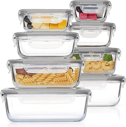 Elevate Your Meal Prep with the 8 Pack Glass Food Storage Containers - Airtight, Versatile, and Dishwasher Safe!