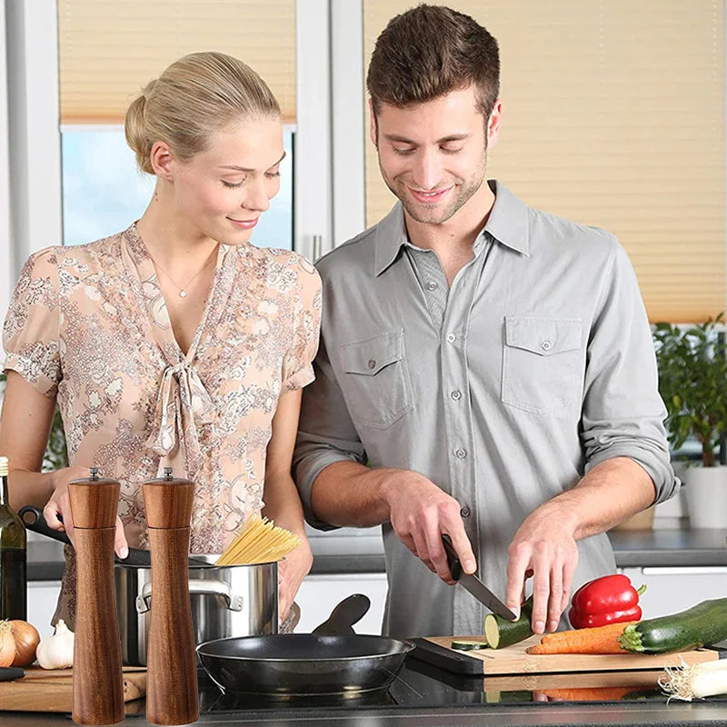 Acacia Wood Salt and Pepper Grinder Set with Adjustable Ceramic Mechanism for Culinary Use