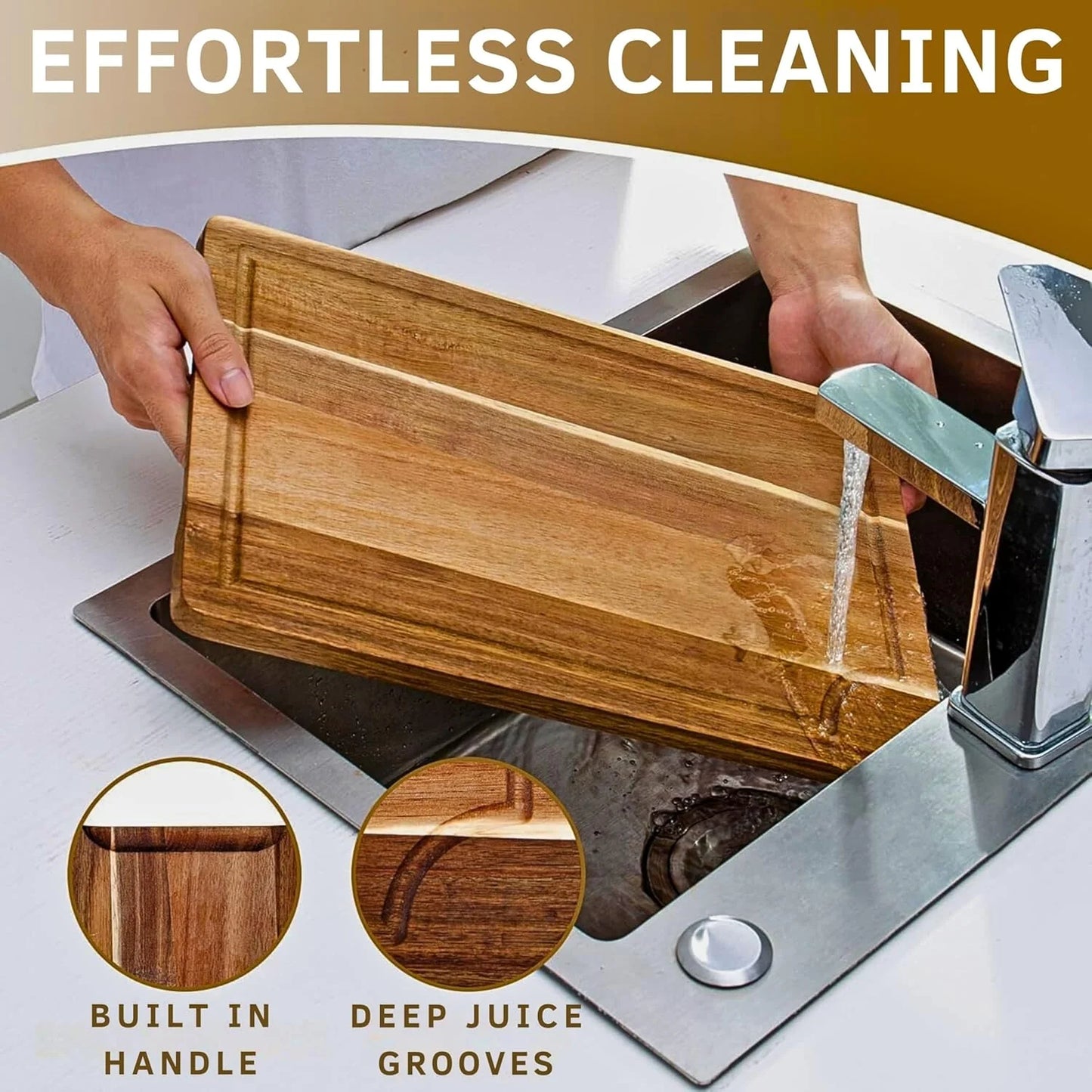 Acacia Wood Cutting Board Set of 3 with Holder | Non-Toxic, Non-Slip Silicone Pads, Juice Grooves & Handles | Perfect for Meat, Vegetables & Charcuterie – Elegant Kitchen Gift