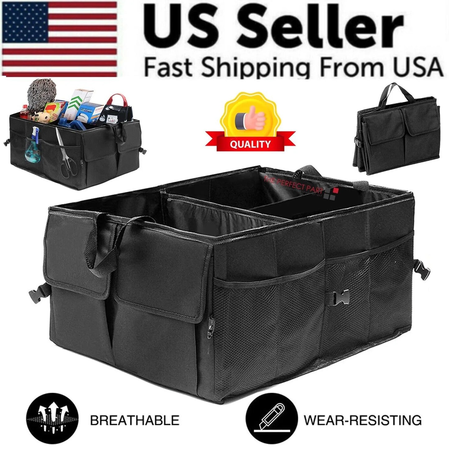 Folding Trunk Cargo Organizer and Storage Bin for Car, Truck, and SUV - 40L Capacity