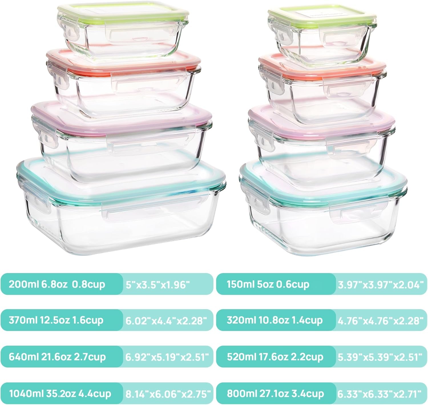 Elevate Your Meal Prep with the 8 Pack Glass Food Storage Containers - Airtight, Versatile, and Dishwasher Safe!