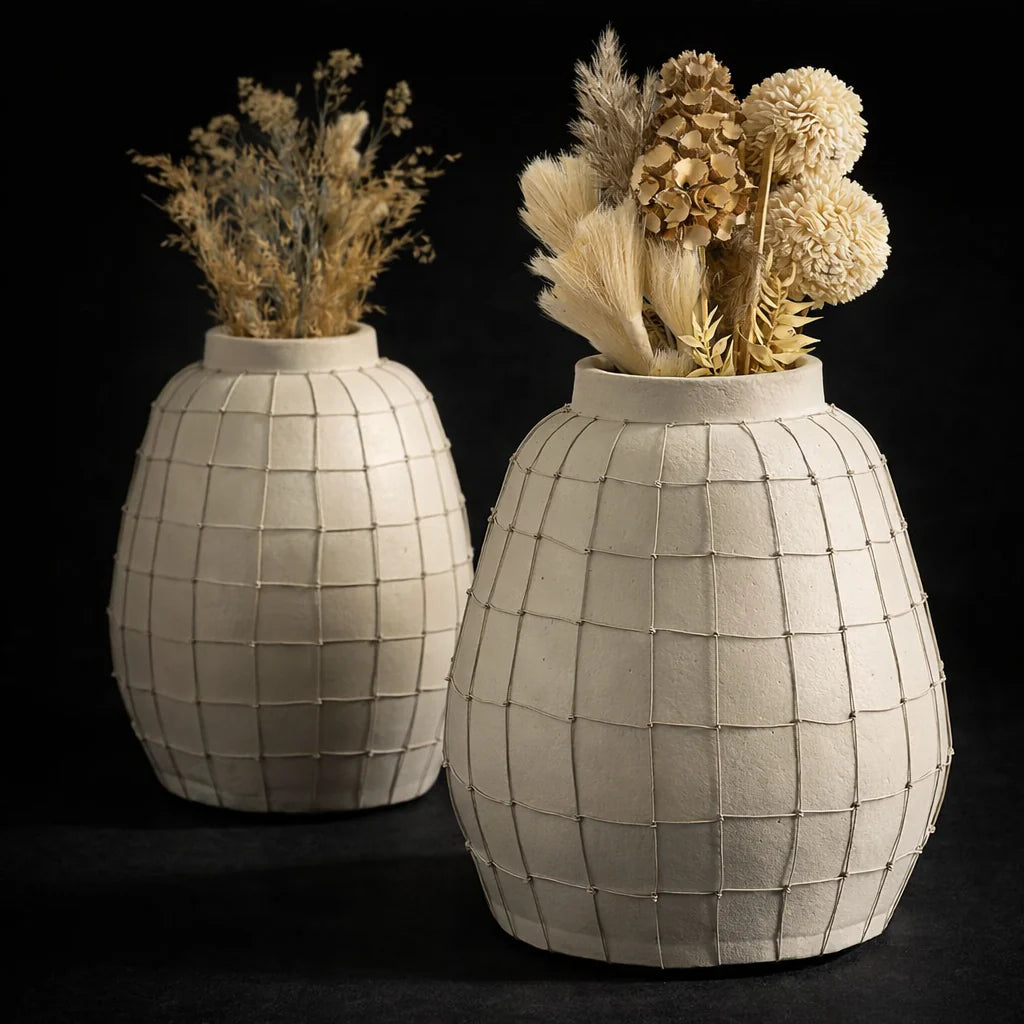 Large Off-White Handmade Terracotta Vase | Contemporary Home Decor Statement Piece (15.5")