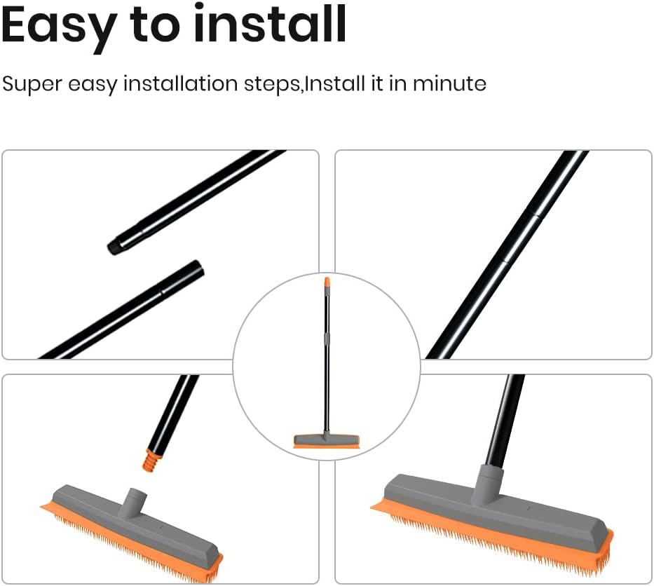 Versatile Rubber Broom with Squeegee - The Ultimate Pet Hair Remover for Carpets, Hardwood, and Tile Cleaning