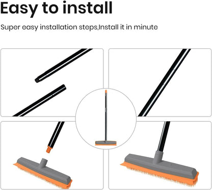 Versatile Rubber Broom with Squeegee - The Ultimate Pet Hair Remover for Carpets, Hardwood, and Tile Cleaning