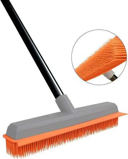 Versatile Rubber Broom with Squeegee - The Ultimate Pet Hair Remover for Carpets, Hardwood, and Tile Cleaning