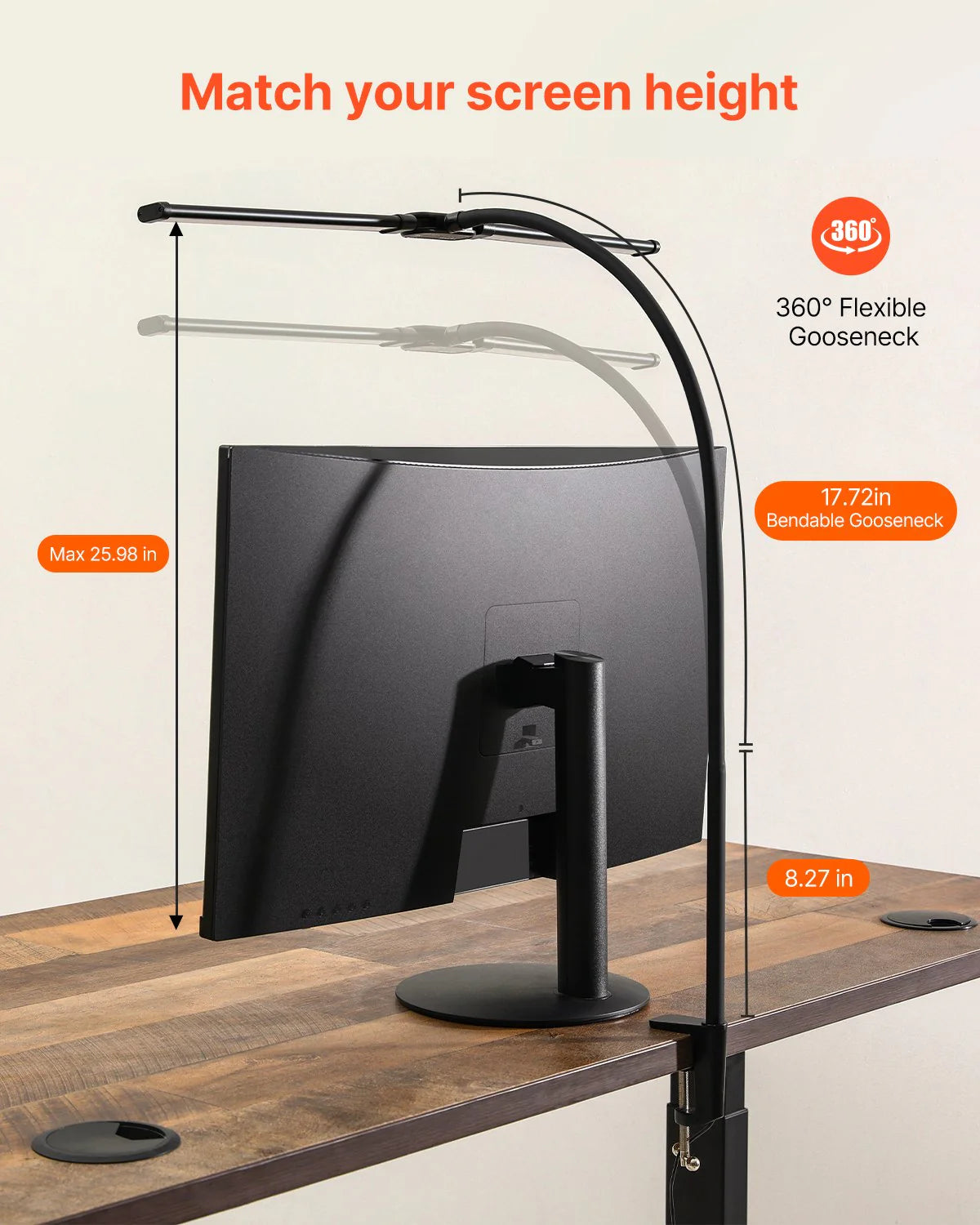 LED Desk Lamp with Clamp and Dual Adjustable Gooseneck Heads
