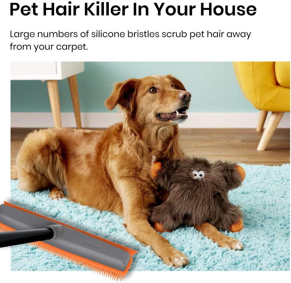 Versatile Rubber Broom with Squeegee - The Ultimate Pet Hair Remover for Carpets, Hardwood, and Tile Cleaning