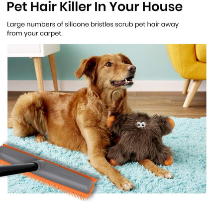 Versatile Rubber Broom with Squeegee - The Ultimate Pet Hair Remover for Carpets, Hardwood, and Tile Cleaning