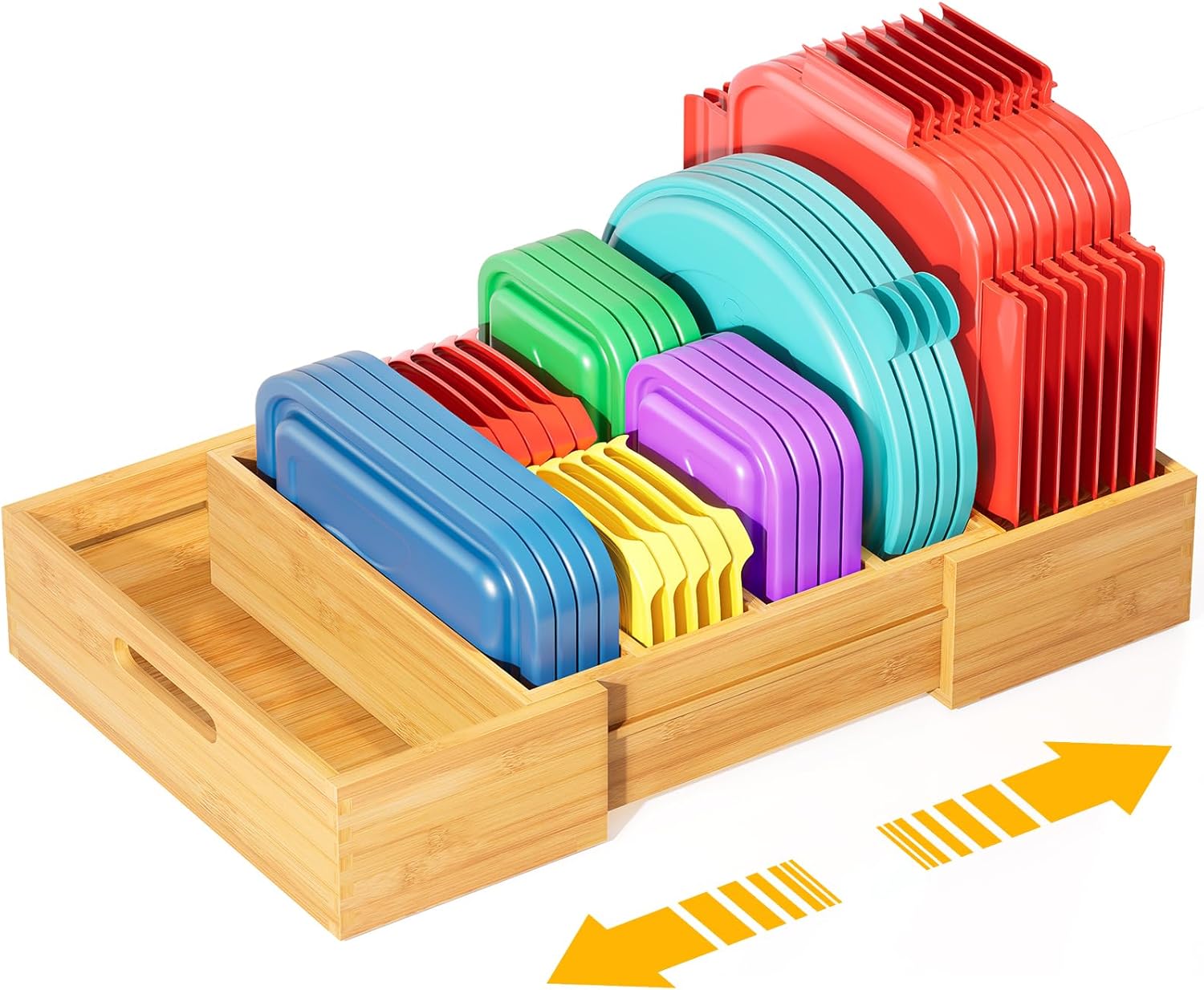 Transform Your Kitchen with Our Expandable Bamboo Lid Organizer – Adjustable Dividers for Perfect Storage Solutions