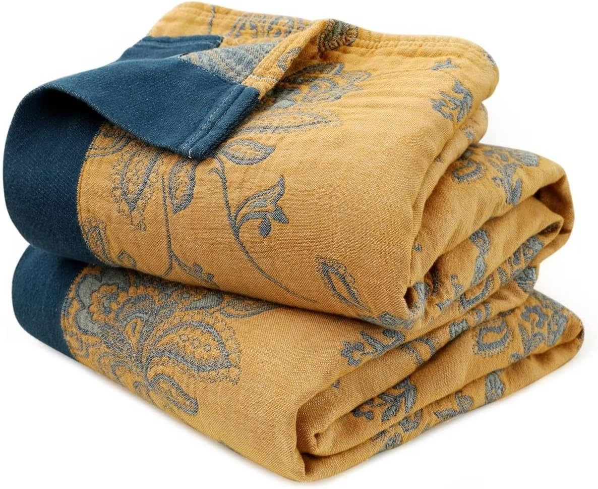 Chic Boho Cotton Throw Blanket - Ultra Soft, Lightweight, and Reversible Floral Bird Design for All Seasons - Perfect for Sofa, Couch, or Bed Decor