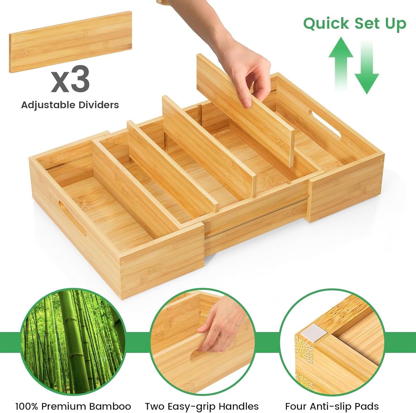 Transform Your Kitchen with Our Expandable Bamboo Lid Organizer – Adjustable Dividers for Perfect Storage Solutions