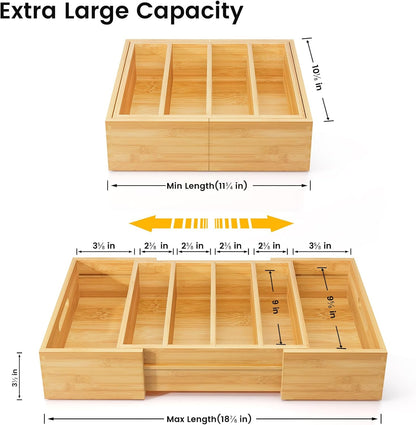 Transform Your Kitchen with Our Expandable Bamboo Lid Organizer – Adjustable Dividers for Perfect Storage Solutions