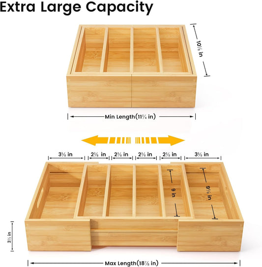 Transform Your Kitchen with Our Expandable Bamboo Lid Organizer – Adjustable Dividers for Perfect Storage Solutions