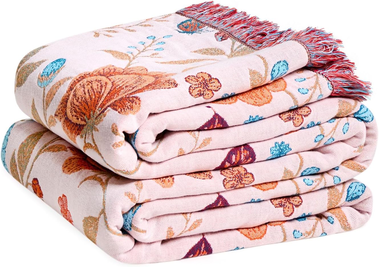 Chic Boho Cotton Throw Blanket - Ultra Soft, Lightweight, and Reversible Floral Bird Design for All Seasons - Perfect for Sofa, Couch, or Bed Decor