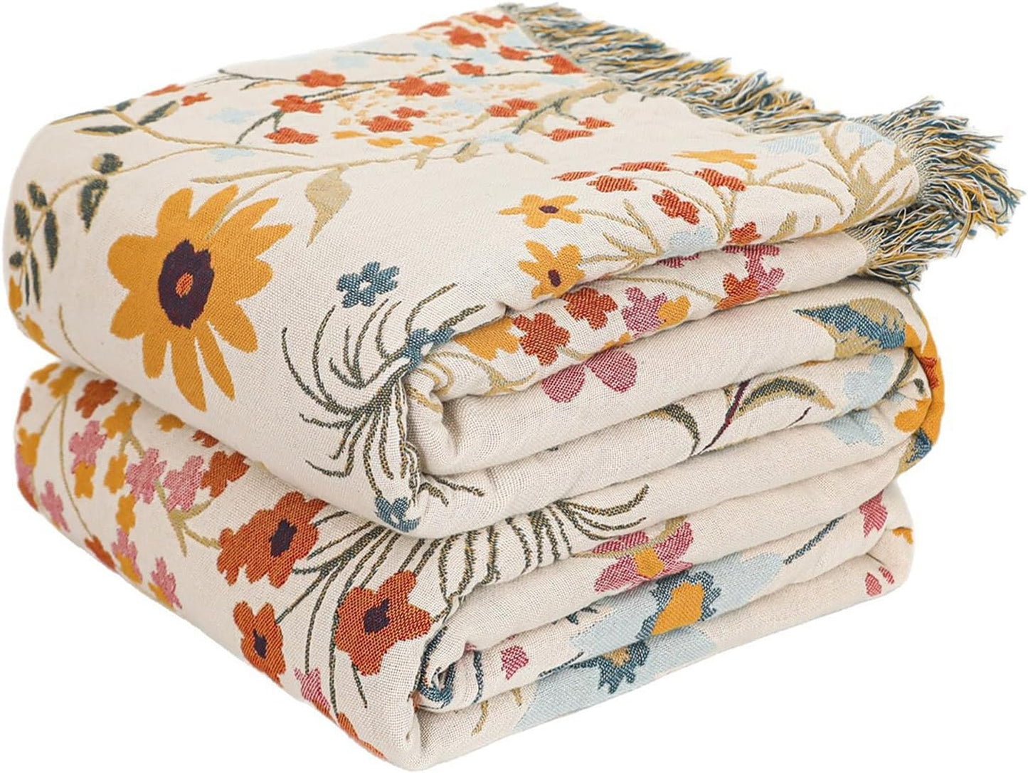 Chic Boho Cotton Throw Blanket - Ultra Soft, Lightweight, and Reversible Floral Bird Design for All Seasons - Perfect for Sofa, Couch, or Bed Decor