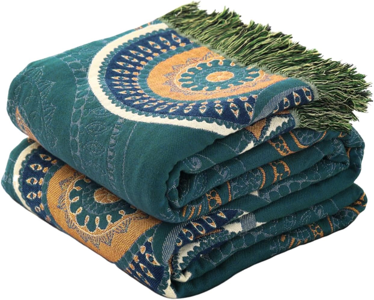 Chic Boho Cotton Throw Blanket - Ultra Soft, Lightweight, and Reversible Floral Bird Design for All Seasons - Perfect for Sofa, Couch, or Bed Decor