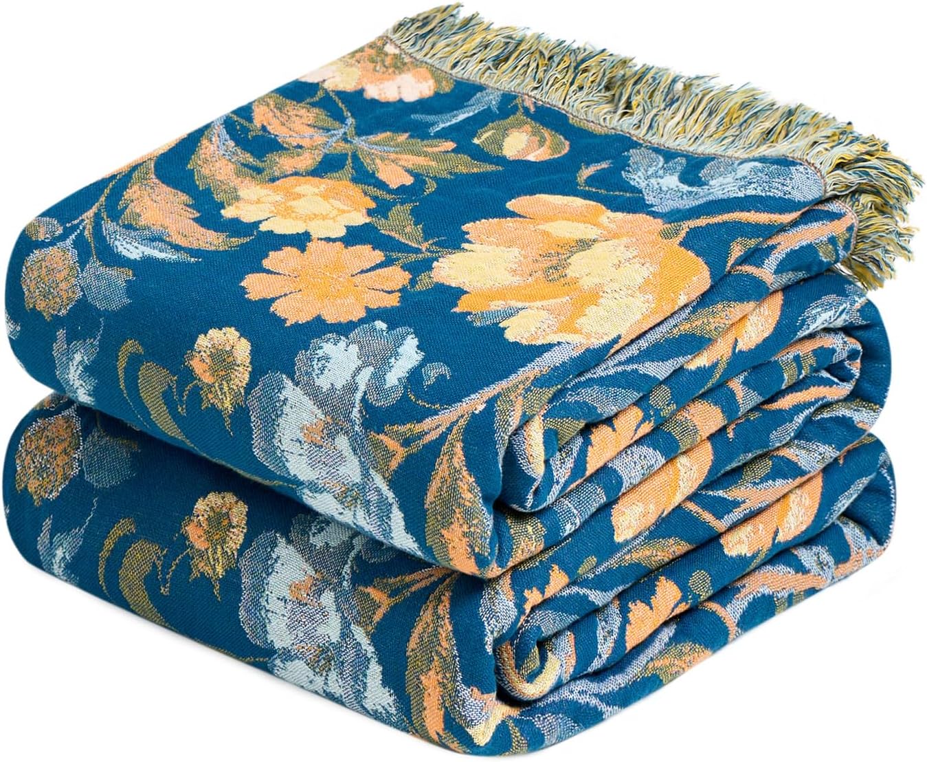 Chic Boho Cotton Throw Blanket - Ultra Soft, Lightweight, and Reversible Floral Bird Design for All Seasons - Perfect for Sofa, Couch, or Bed Decor