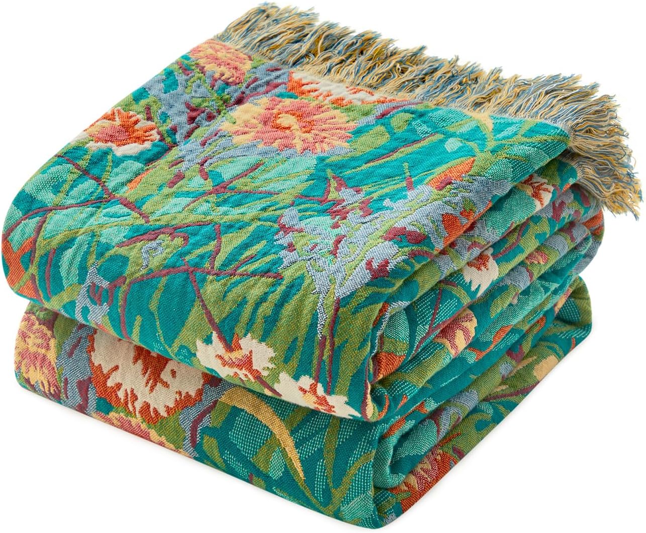 Chic Boho Cotton Throw Blanket - Ultra Soft, Lightweight, and Reversible Floral Bird Design for All Seasons - Perfect for Sofa, Couch, or Bed Decor