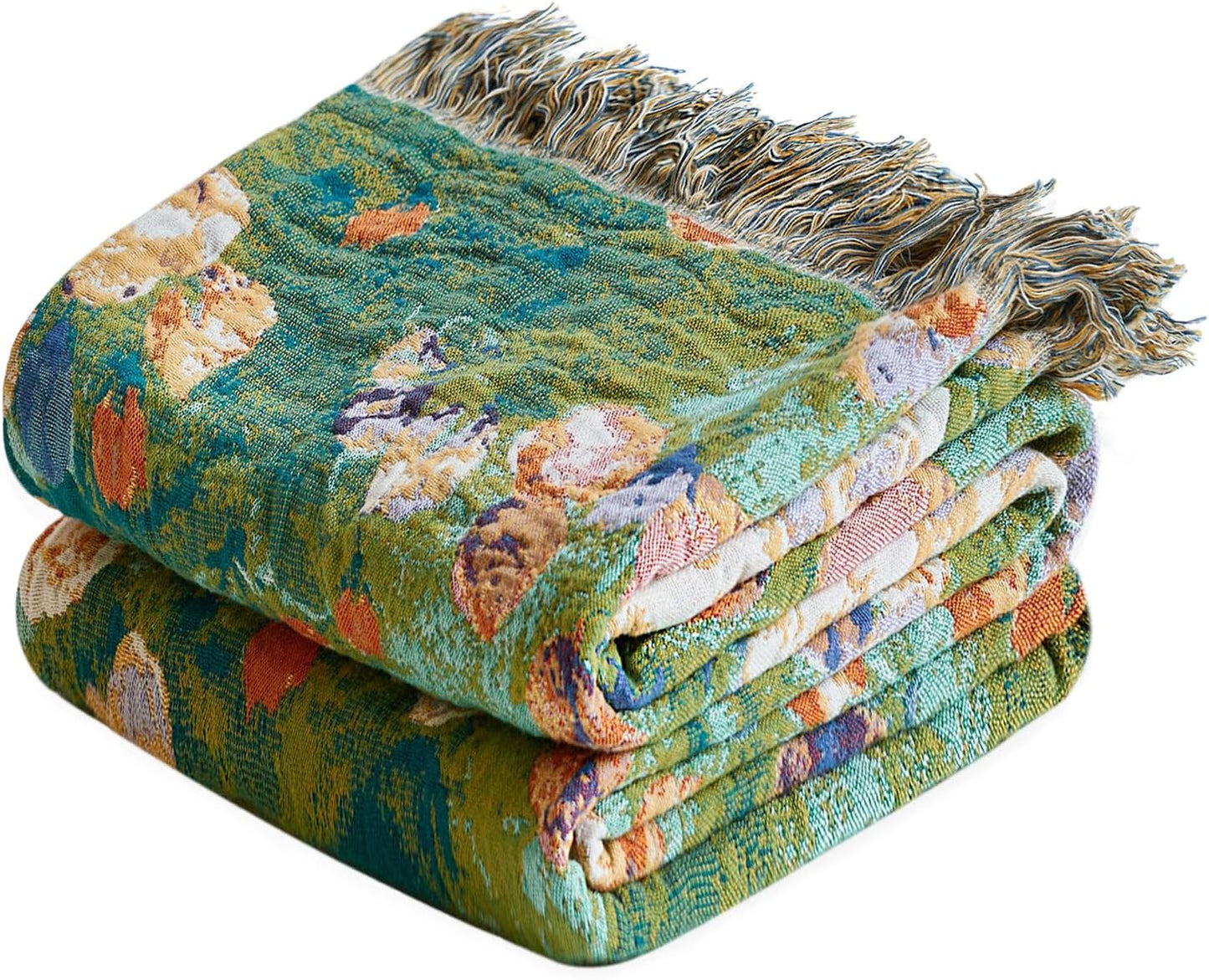 Chic Boho Cotton Throw Blanket - Ultra Soft, Lightweight, and Reversible Floral Bird Design for All Seasons - Perfect for Sofa, Couch, or Bed Decor