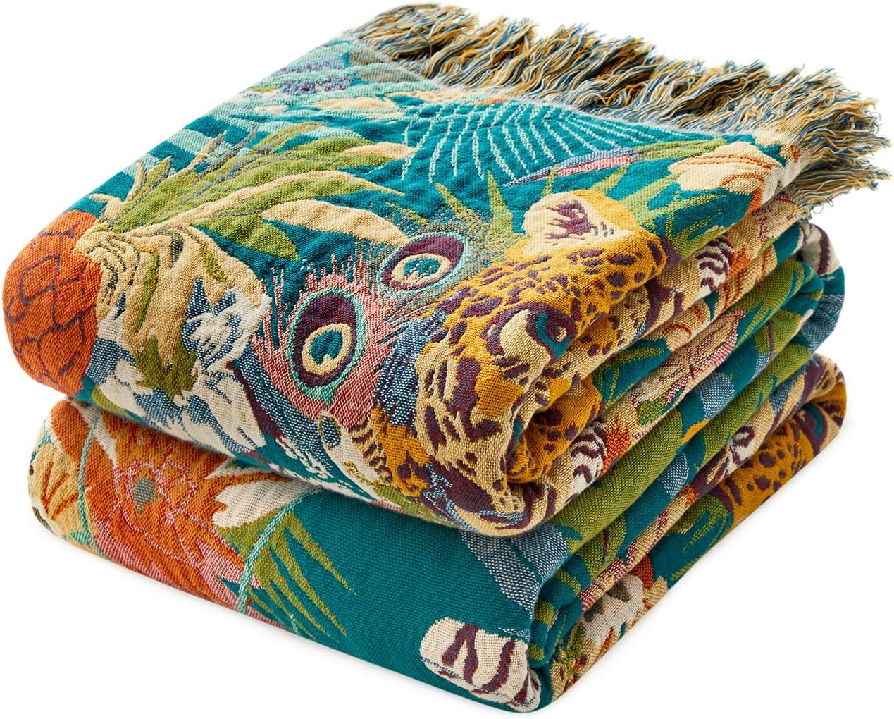 Chic Boho Cotton Throw Blanket - Ultra Soft, Lightweight, and Reversible Floral Bird Design for All Seasons - Perfect for Sofa, Couch, or Bed Decor