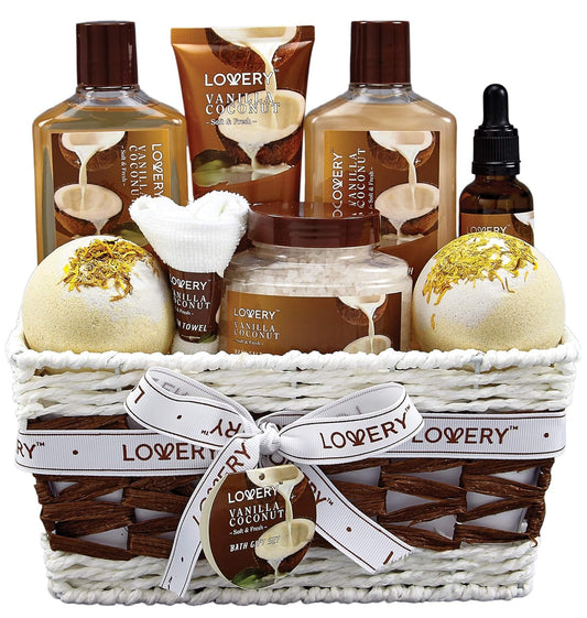 Indulge Her Senses with the Luxurious 9-Piece Vanilla Coconut Spa Gift Basket – Perfect for Every Occasion!