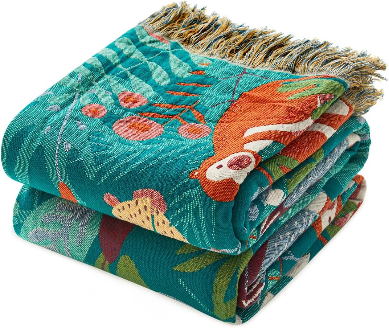 Chic Boho Cotton Throw Blanket - Ultra Soft, Lightweight, and Reversible Floral Bird Design for All Seasons - Perfect for Sofa, Couch, or Bed Decor