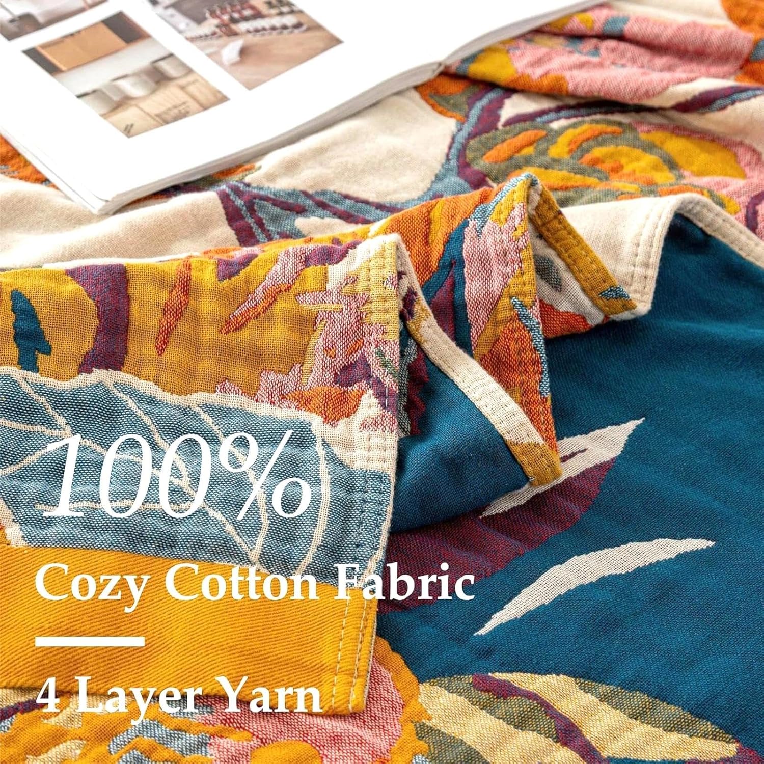 Chic Boho Cotton Throw Blanket - Ultra Soft, Lightweight, and Reversible Floral Bird Design for All Seasons - Perfect for Sofa, Couch, or Bed Decor