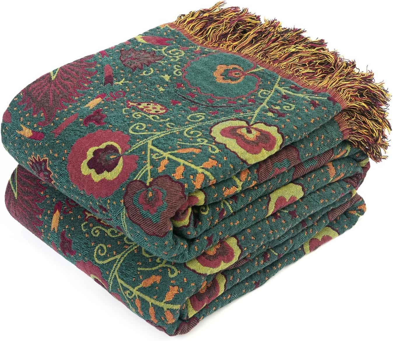 Chic Boho Cotton Throw Blanket - Ultra Soft, Lightweight, and Reversible Floral Bird Design for All Seasons - Perfect for Sofa, Couch, or Bed Decor