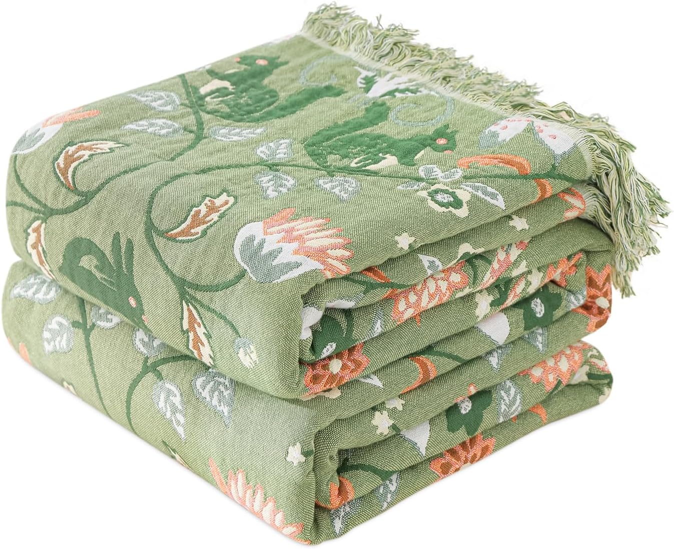 Chic Boho Cotton Throw Blanket - Ultra Soft, Lightweight, and Reversible Floral Bird Design for All Seasons - Perfect for Sofa, Couch, or Bed Decor