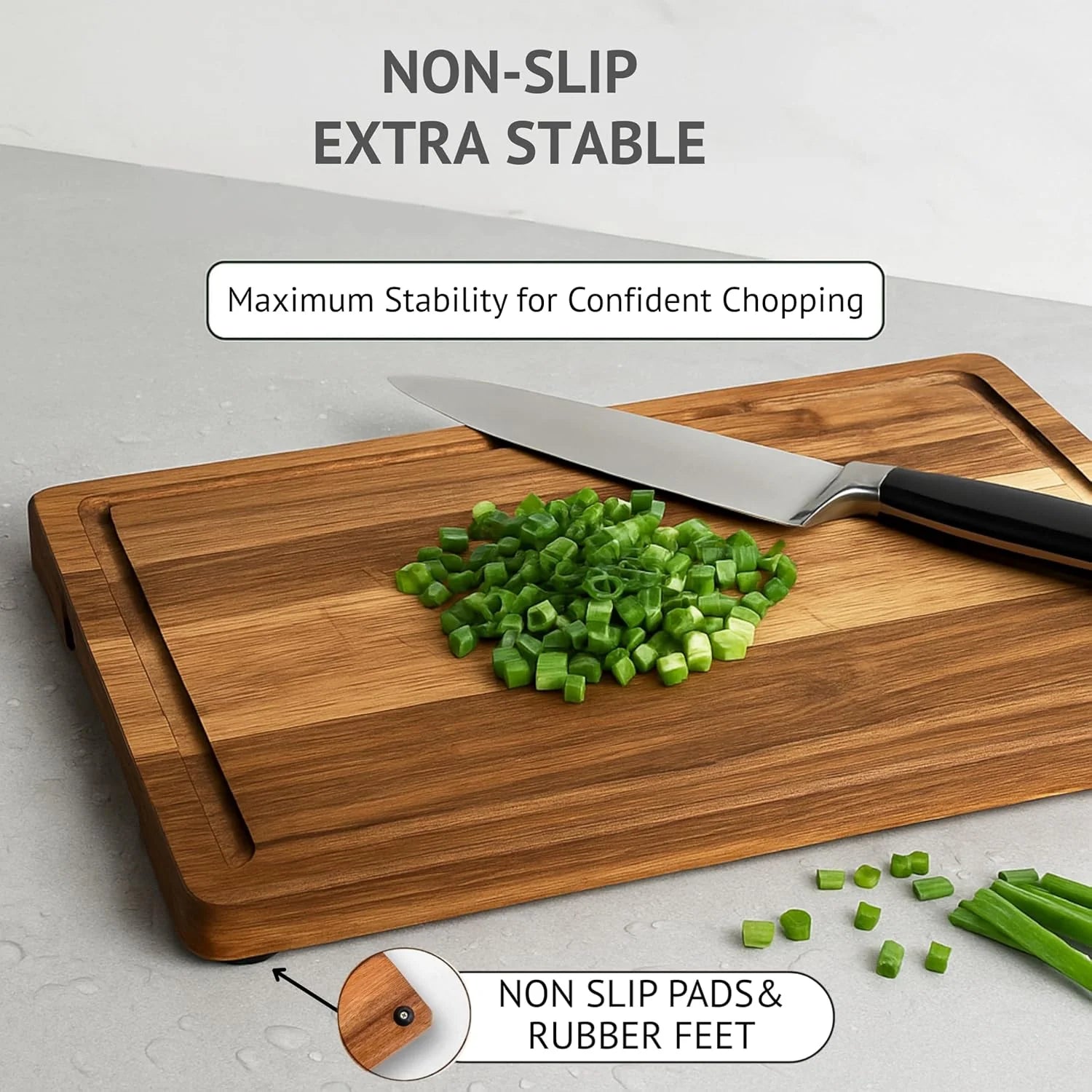 Acacia Wood Cutting Board Set of 3 with Holder | Non-Toxic, Non-Slip Silicone Pads, Juice Grooves & Handles | Perfect for Meat, Vegetables & Charcuterie – Elegant Kitchen Gift
