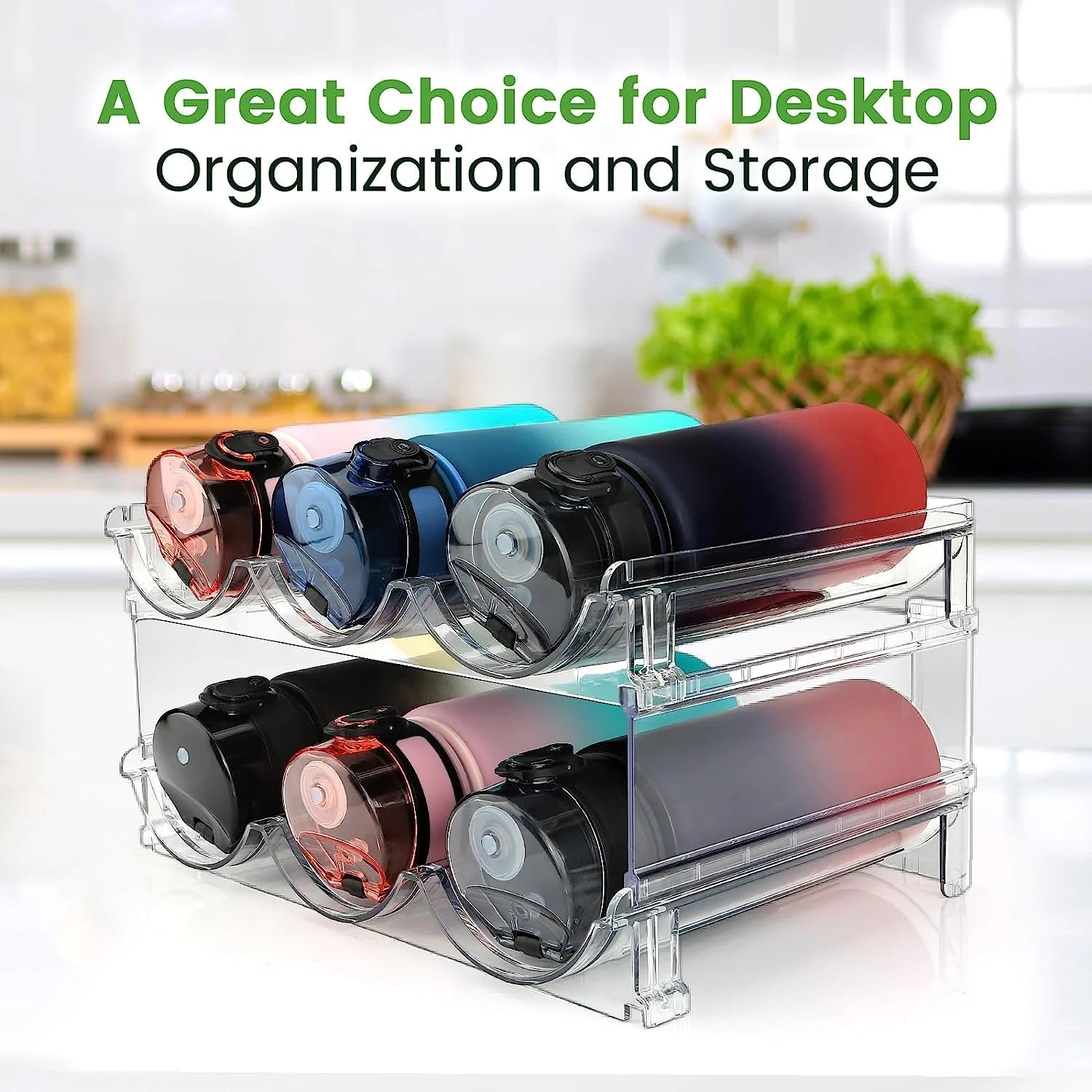 2-Pack Stackable Water Bottle Organizer for Efficient Cabinet Storage and Hydration Management