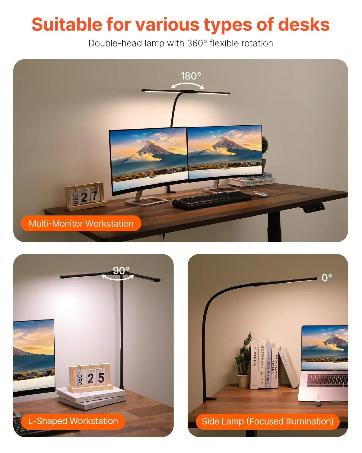 LED Desk Lamp with Clamp and Dual Adjustable Gooseneck Heads