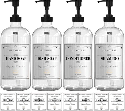 Elevate Your Space with Our 16 OZ Amber Glass Soap Dispenser Set - Includes 2 Stylish Pumps and 6 Waterproof Labels for Ultimate Organization