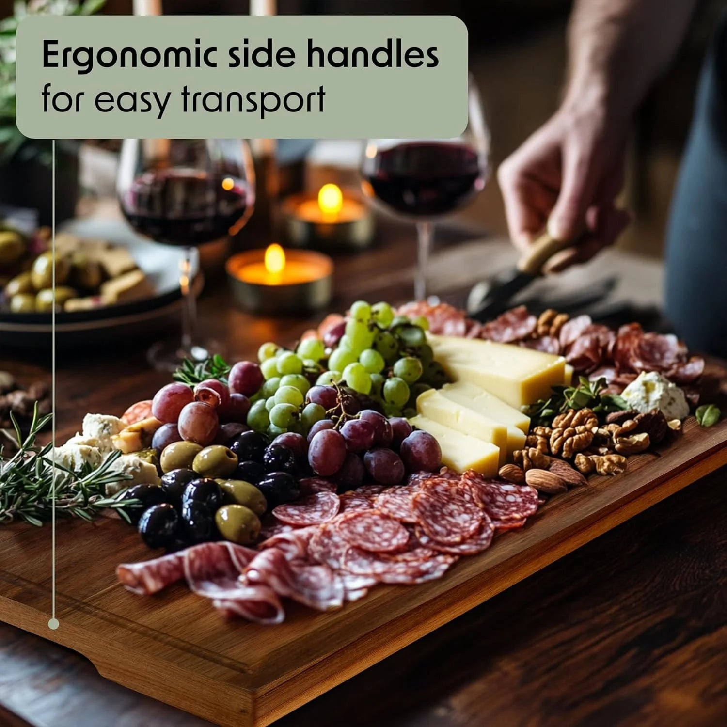 Acacia Wood Cutting Board Set of 3 with Holder | Non-Toxic, Non-Slip Silicone Pads, Juice Grooves & Handles | Perfect for Meat, Vegetables & Charcuterie – Elegant Kitchen Gift