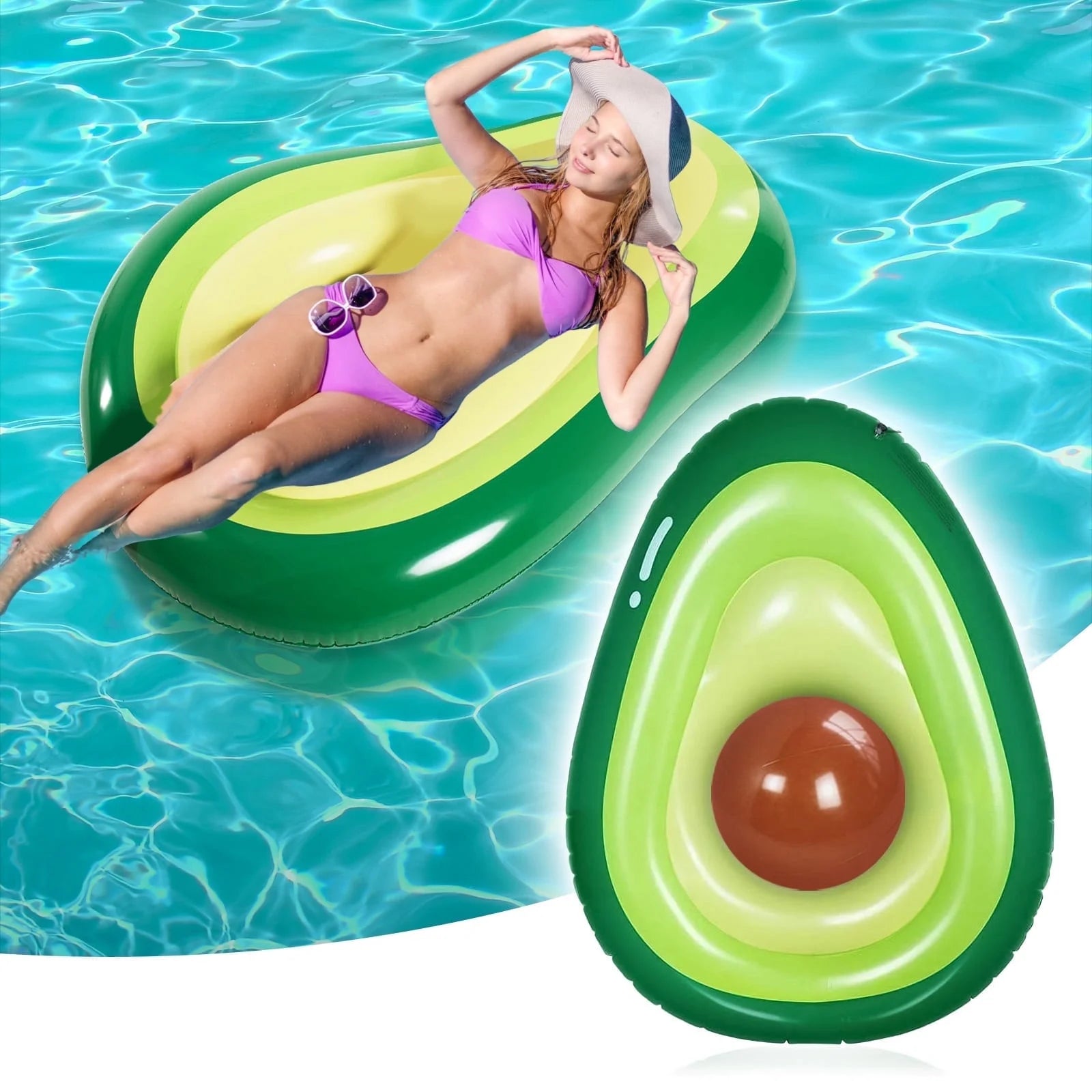 Dive into Summer Fun with the Giant 65-Inch Inflatable Avocado Pool Float - Perfect Beach Raft for Adults, Complete with a Playful Ball and Quick Inflate Valve!