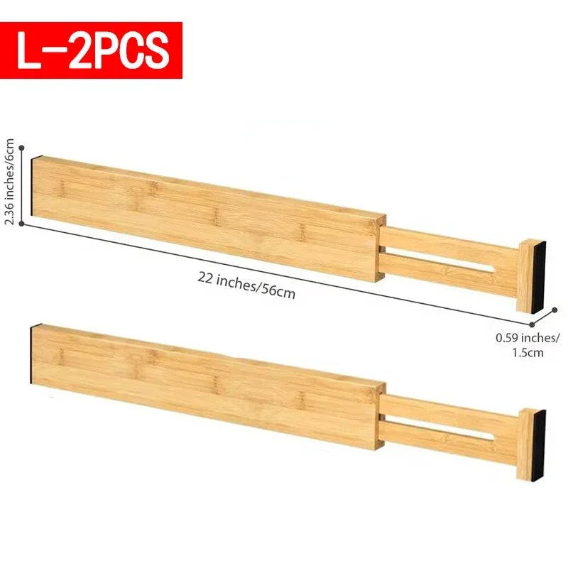 Adjustable Bamboo Kitchen Drawer Dividers (17-22") - Expandable Utensil Organizer for Kitchen Storage, Closet, and Dresser (Set of 4)