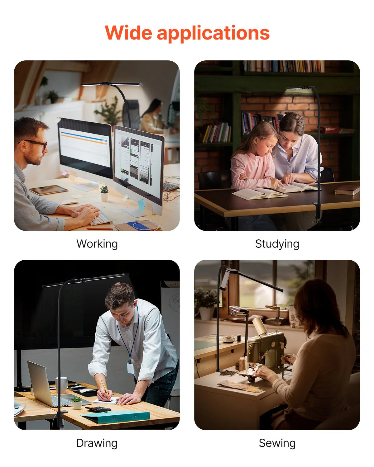 LED Desk Lamp with Clamp and Dual Adjustable Gooseneck Heads