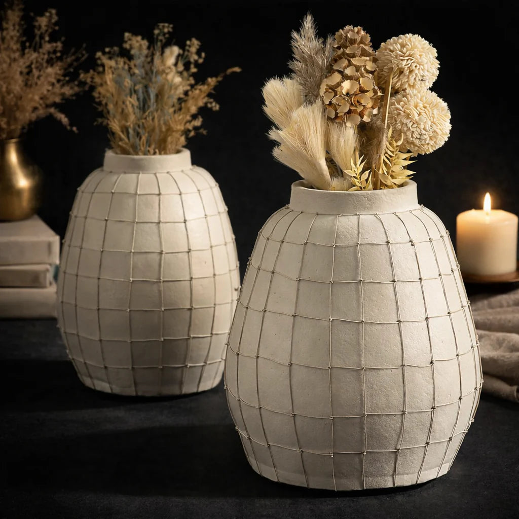 Large Off-White Handmade Terracotta Vase | Contemporary Home Decor Statement Piece (15.5")
