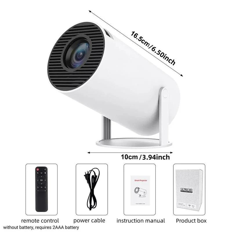 Portable Android WiFi and Bluetooth-Compatible Projector with Remote Control for Home Theater, Outdoor, Office, and Bedroom Use
