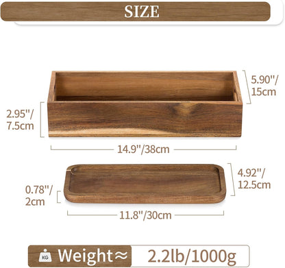 Elegant Acacia Wood Bathroom Toilet Tank Basket Set – 2-Piece Stylish Organizer for Toilet Paper and Vanity Essentials