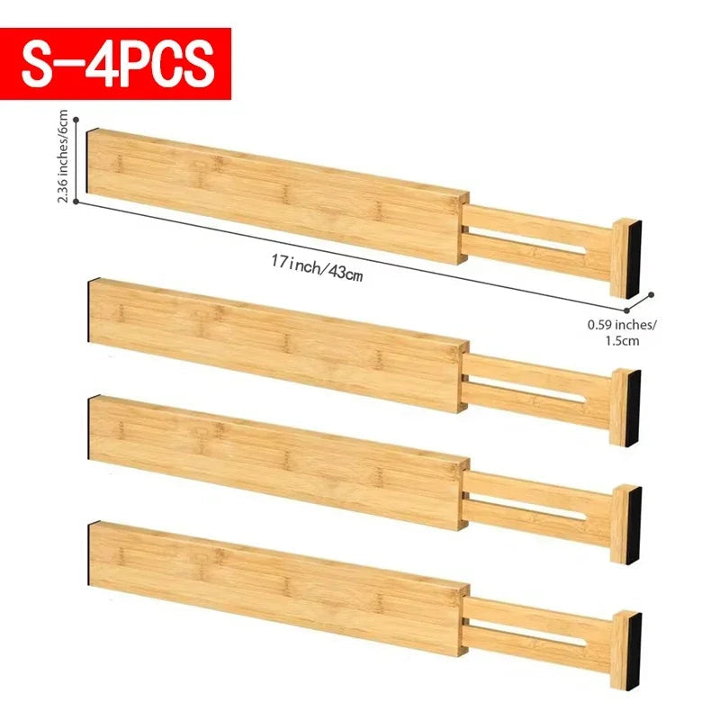 Adjustable Bamboo Kitchen Drawer Dividers (17-22") - Expandable Utensil Organizer for Kitchen Storage, Closet, and Dresser (Set of 4)