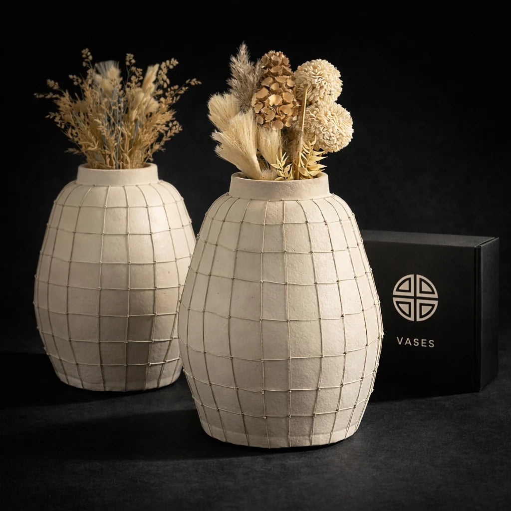 Large Off-White Handmade Terracotta Vase | Contemporary Home Decor Statement Piece (15.5")