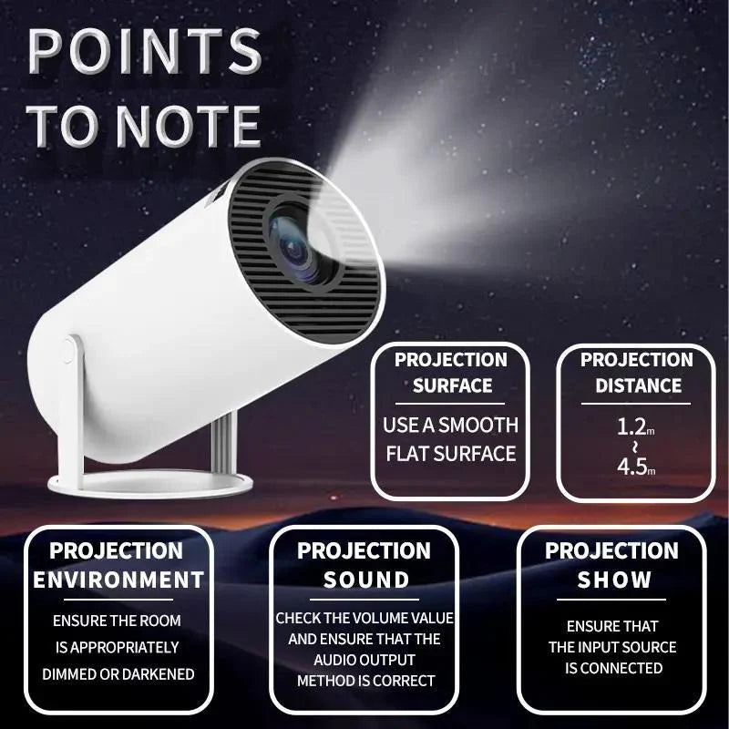 Portable Android WiFi and Bluetooth-Compatible Projector with Remote Control for Home Theater, Outdoor, Office, and Bedroom Use