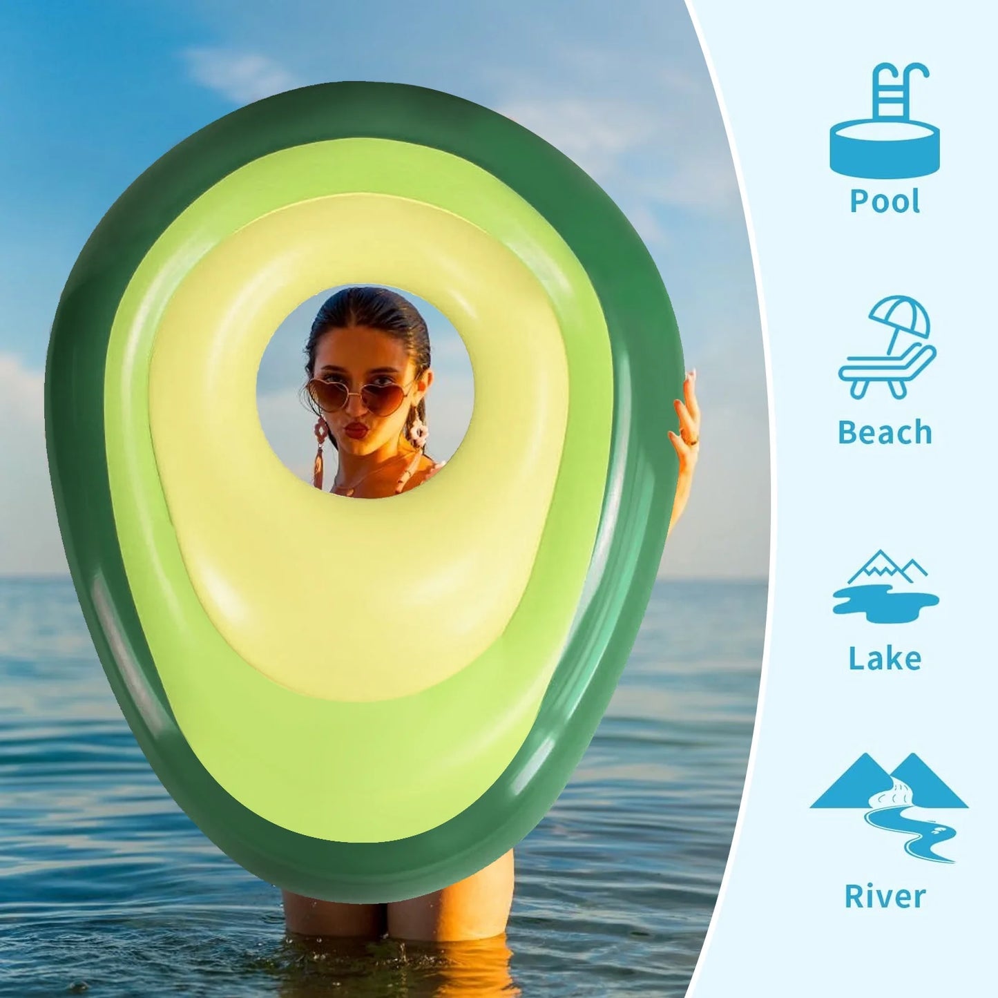 Dive into Summer Fun with the Giant 65-Inch Inflatable Avocado Pool Float - Perfect Beach Raft for Adults, Complete with a Playful Ball and Quick Inflate Valve!