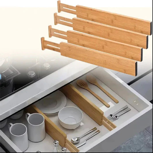 Adjustable Bamboo Kitchen Drawer Dividers (17-22") - Expandable Utensil Organizer for Kitchen Storage, Closet, and Dresser (Set of 4)
