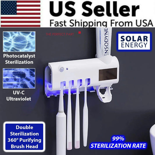 UV Light Toothbrush Holder Sterilizer with Automatic Toothpaste Dispenser