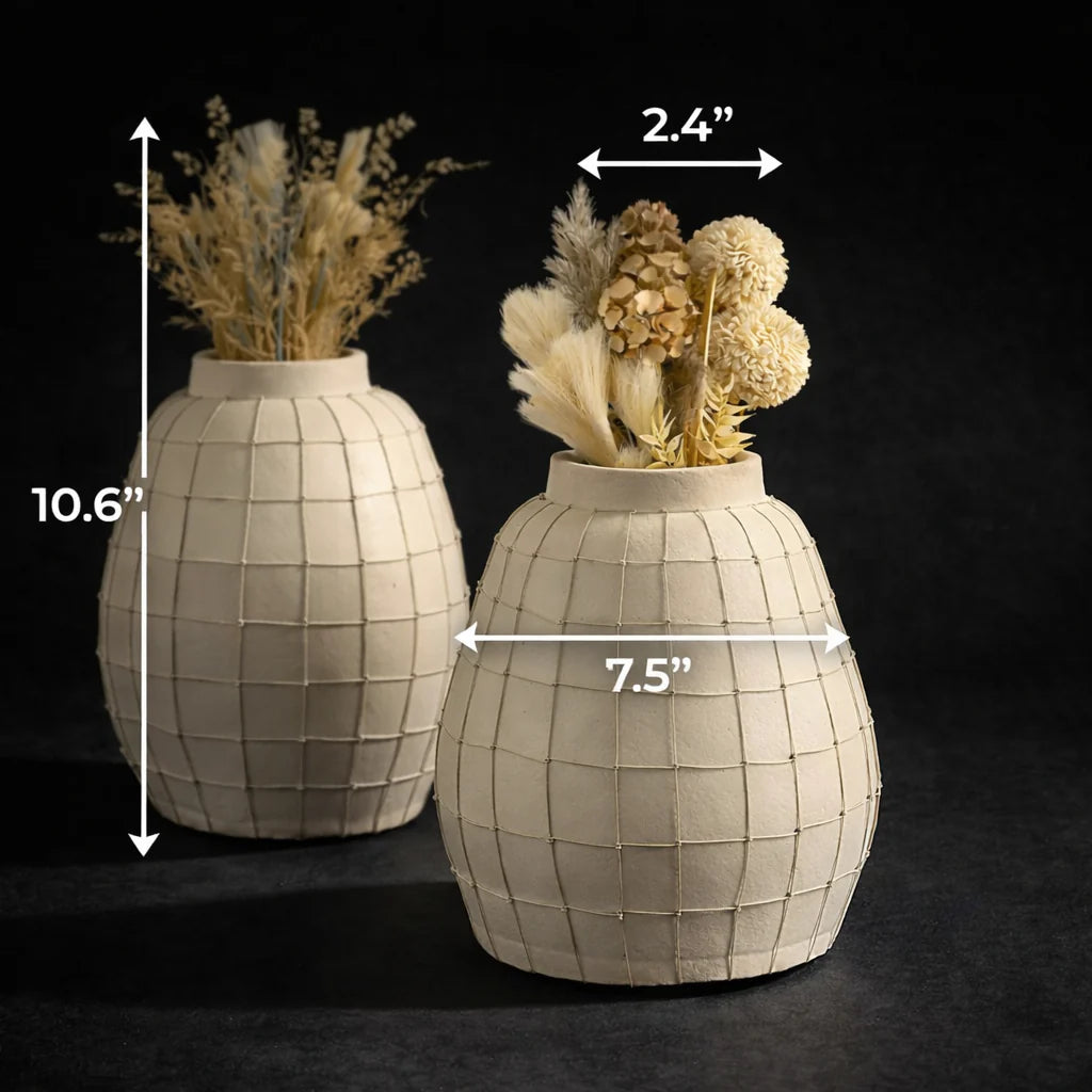 Large Off-White Handmade Terracotta Vase | Contemporary Home Decor Statement Piece (15.5")